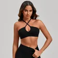 Sujetador deportivo negro con cuello cruzado para yoga - S / Tops / Negro
