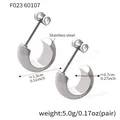 Stainless steel C-shaped stud earrings featuring minimalist half-round design specs. - Gold
