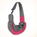 Breathable red and grey mesh pet sling carrier for small dogs and cats with shoulder strap - Rose Red