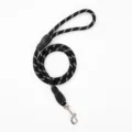 Durable black reflective rope dog leash with metal swivel clasp and padded handle - Black Foam Round Rope (1.2cm Thick * 1.5m Long)