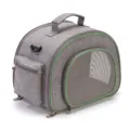 Portable gray pet carrier bag with green trim and breathable mesh for cats and dogs - Gray and Green