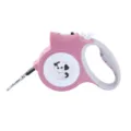 Laisse pour chien rétractable rose automatique avec lampe LED intégrée et motif chien - Rose foncé