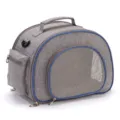 Gray portable pet carrier bag with breathable mesh and blue trim for cats and dogs - S / Grey with Royal Blue