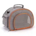 Grey portable breathable pet carrier bag with orange trim and mesh side window for cats and dogs - S / Grey with Orange