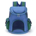 Blue and green portable pet carrier backpack with breathable mesh and side pockets. - Small Size S / Dark Blue with Green