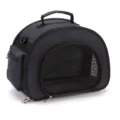 Portable dark grey breathable pet carrier for cats and small dogs with mesh window - Black