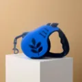 Ergonomic blue automatic retractable dog leash featuring bone and leaf print designs - 3m Card Pack / Leaf Royal Blue
