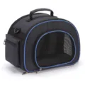Dark grey portable breathable pet carrier bag with blue trim for cats and small dogs - Black and Royal Blue
