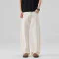 Pantalon jean large homme blanc cassé coupe ample décontracté style mode tendance. - 3XL / Bas / Blanc Cassé