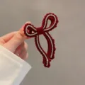 Pinza para el pelo de lazo de terciopelo rojo con pedrería vintage elegante horquilla para mujer - Burdeos