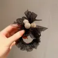 Élégant chouchou de cheveux noir en résille et strass pour queue de cheval tendance - Noir