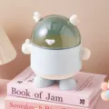 Mini poubelle de bureau design robot mignon avec couvercle transparent vert et support - Bleu