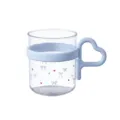 Cute light blue plastic mouthwash cup with a heart-shaped handle and sweet bow pattern - Blue