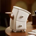 Organizador de escritorio curvo creativo con dos cajones y una bandeja lateral para joyas - Blanco