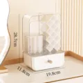 Großer Kosmetik-Organizer mit transparentem Deckel, Schublade und Rautenmuster-Design - Transparent + Weiß
