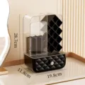 Großer Kosmetik-Organizer mit Lippenstift-Gitter und Diamond-Textur-Schublade - Transparent + Schwarz