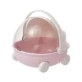 Niedliche rosa wiegenförmige Schreibtisch-Aufbewahrungsbox mit klarem Staubschutzdeckel - Wiegenwagen - Cremeprosa