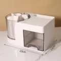 Weißer minimalistischer rotierender Schreibtisch-Organizer mit Schublade, Größe 23x13cm - Große Schublade Mit Spiegel / Weiß