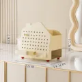 Cremefarbener Organizer in Hausform mit Lochwand und Schublade für den Schreibtisch - JLG25031 Cremegelb