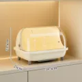 Cremefarbener staubdichter Becherhalter mit Deckel, Größe 34,5x25x23,5cm - S / Cremeweiß