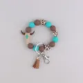Western silicone bead wristlet keychain with bull skull pendant and leather tassel charm. - Bull Head Decoration