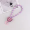 Handgefertigter geflochtener Baumwollseil Schlüsselanhänger mit kariertem Herz und rosa Ring. - Rosa