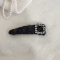 Women black fuzzy rhinestone hair clip elegant winter square crystal side bang clip accessory - Dark Gray Square