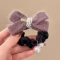Elastico per capelli in lana con perle, elegante fermaglio invernale per donne. - K9-2# Fiocco Perla Elastico / Viola