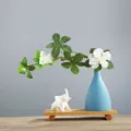 Ensemble de vase en céramique bleue moderne avec figurine d'éléphant blanc et décor floral - Style Xinian Petit Bleu Ensemble Éléphant