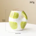Wabi-sabi ceramic vase with hand-painted green dots and dimensions shown - Light Green Circular Vase