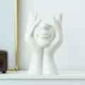 Vase de visage en céramique blanche brillante moderne pour une décoration élégante - Figurine visage sur main - grand