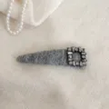 Elegant grey rhinestone hair clip with sparkling crystal square buckle for women styling. - Light Gray Square