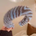 Pluizige brede haarband in blauw en bruin harig design, zachte winter haarhoofdband accessoire. - Blauw En Koffie
