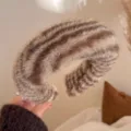 Winter fluffy brede haarband bruin gestreepte pluche haarhoepel gezellig comfortabel accessoire - Donkere Koffie Hoofdband
