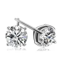 Exquisitos pendientes de tuerca de circonita corte redondo de 4 puntas detalle joya brillo - Pendientes de botón redondos con un strass en plateado