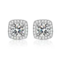 Pendientes de tuerca de circonita con halo brillante para mujer, joyería plateada exquisita. - Pendientes de botón cuadrados con pavé de strass en plateado