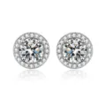 Pendientes de botón circonita plata halo redondo brillante cristal chic mujer joyería - Pendientes de botón redondos con pavé de strass en plateado