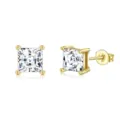 Pendientes de tuerca con circonita cúbica cuadrada chapados en oro para mujer, diseño elegante. - Pendientes de botón cuadrados con un strass en dorado