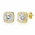 Boucles d'oreilles puces carrées en zircone cubique plaquées or, bijoux élégants pour femmes. - Boucles d'oreilles clous carrées avec strass (doré)