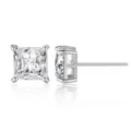 Pendientes de botón circonita cúbica cuadrada plata, brillo brillante talla princesa. - Pendientes de botón cuadrados de un solo estrás plateados