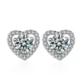 Pendientes de tuerca zirconio corazón acabado plata brillante joyería variante estilo - Pendientes de botón de corazón con pavé de strass en plateado