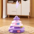 Purple octopus cat turntable toy with three-tier tracks and feather teaser wand - Purple Spring Cat Teaser Wand