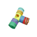 T-shaped colorful crinkle cat tunnel toy with hanging ball for interactive play. - 3-Way / Standard