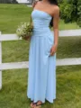 Elegant light blue strapless ruched maxi dress perfect for summer beach vacations - Sky Blue