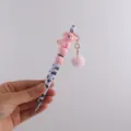 Silicone beaded pen with pink poodle charm, cute animal gel ink pen for school and office writing supplies. - Pink