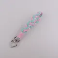 Pink and blue woven wrist strap with cute heart clasp, sweet style phone lanyard charm. - Green and Pink