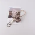 Cute Leopard Print Braided Phone Strap Woven Keychain with Heart Metal Clasp Autumn Winter - Gray And Coffee