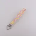 Sweet pink and yellow braided wrist strap cute phone charm with metal heart clasp - Yellow Pink