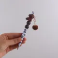 Cute brown puppy beaded gel pen with fluffy pom-pom charm and cute paw print barrel. - Dark Coffee