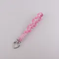 Cute pink braided phone charm wrist strap with white pearls and heart clasp for daily use - Double Pink